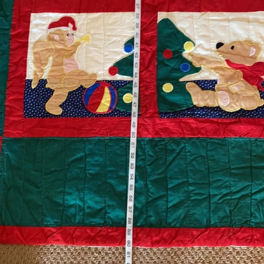 Vintage Pacific Ent Christmas Bear Monkey Embroidered Quilt 60x47